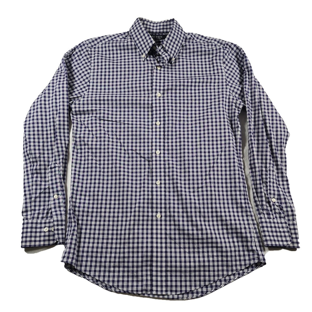 Lauren Ralph Lauren Button Shirt Mens Medium 15 1/2 34-35 Slim Fit Gingham Plaid